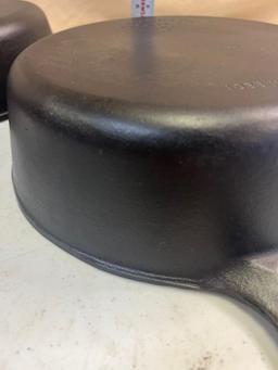 2- Wagnerware No. 8 Cast Iron Skillets, one is a chicken fryer