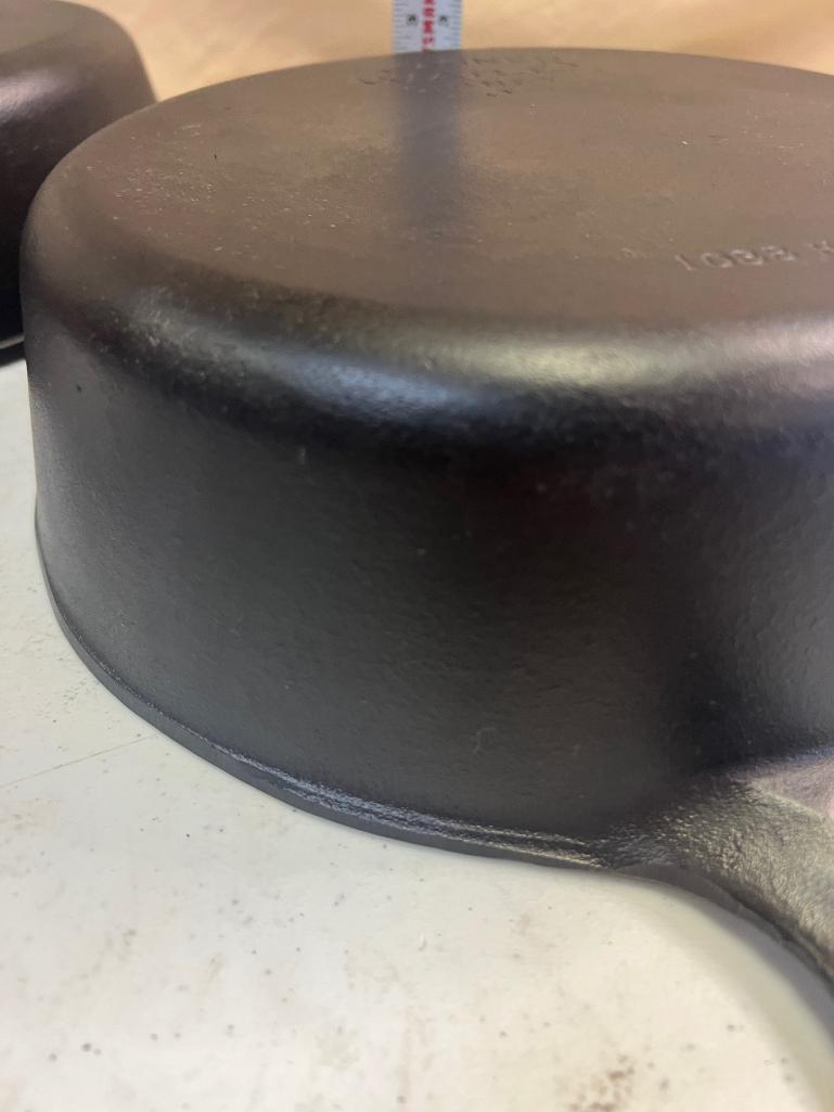 2- Wagnerware No. 8 Cast Iron Skillets, one is a chicken fryer