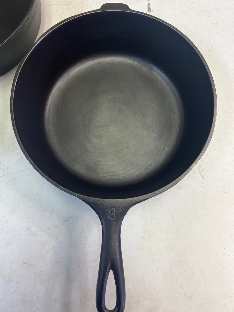 2- Wagnerware No. 8 Cast Iron Skillets, one is a chicken fryer