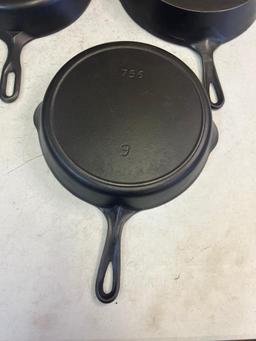3- Cast Iron Skillets, No. 8 and 9 Iron Mountain, and Vintage No. 8 w/ heat ring