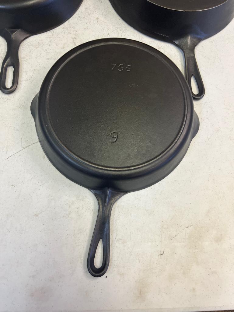 3- Cast Iron Skillets, No. 8 and 9 Iron Mountain, and Vintage No. 8 w/ heat ring