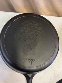 3- Cast Iron Skillets, No. 8 and 9 Iron Mountain, and Vintage No. 8 w/ heat ring