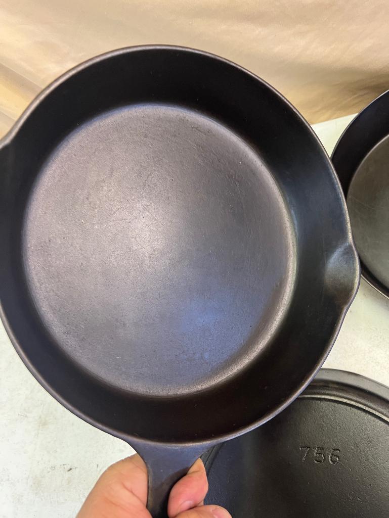 3- Cast Iron Skillets, No. 8 and 9 Iron Mountain, and Vintage No. 8 w/ heat ring