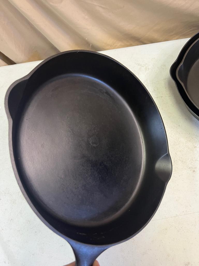 3- Cast Iron Skillets, No. 8 and 9 Iron Mountain, and Vintage No. 8 w/ heat ring