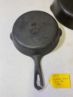 2- Griswold Small Block Skillets, No. 5 and no. 8, 709G and 724L