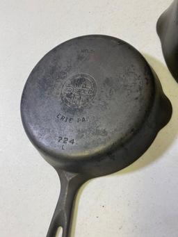 2- Griswold Small Block Skillets, No. 5 and no. 8, 709G and 724L