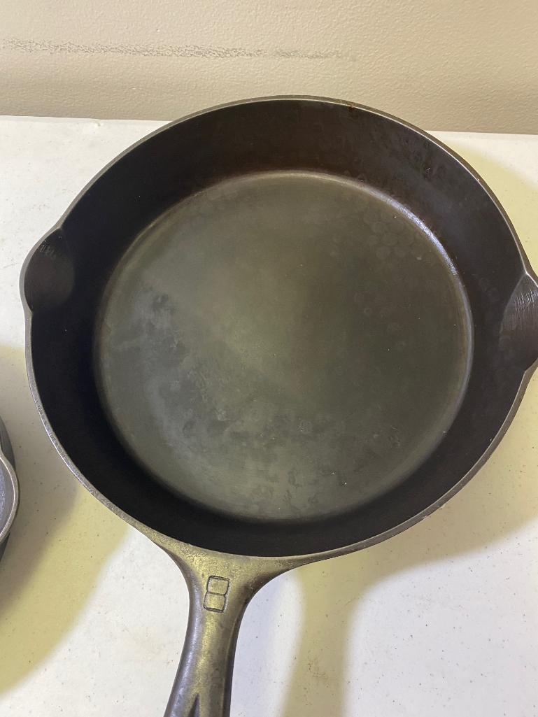 2- Griswold Small Block Skillets, No. 5 and no. 8, 709G and 724L