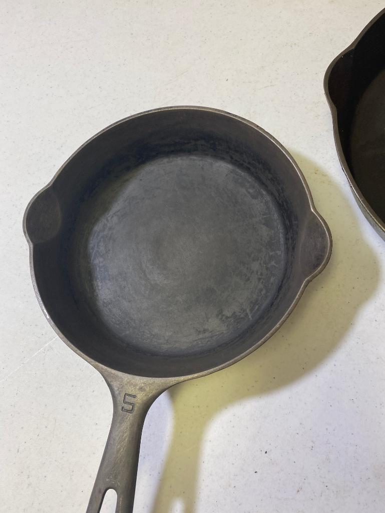 2- Griswold Small Block Skillets, No. 5 and no. 8, 709G and 724L