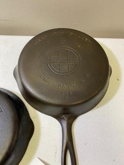 2- Griswold Cast Iron Skillets, No. 6 and No. 8, both Large Block Logo