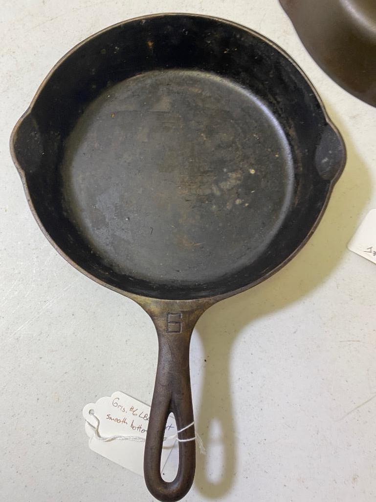 2- Griswold Cast Iron Skillets, No. 6 and No. 8, both Large Block Logo