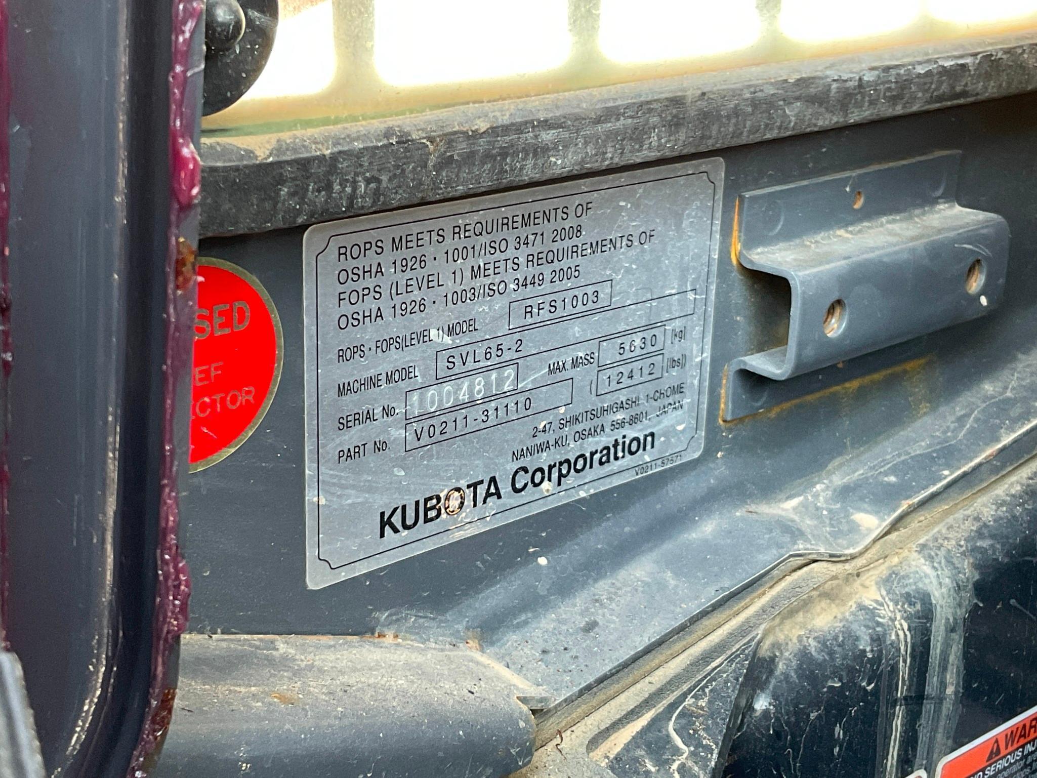 (INV577) Kubota SVL65-2 Trac Loader 763.6 Hours, In Good Condition