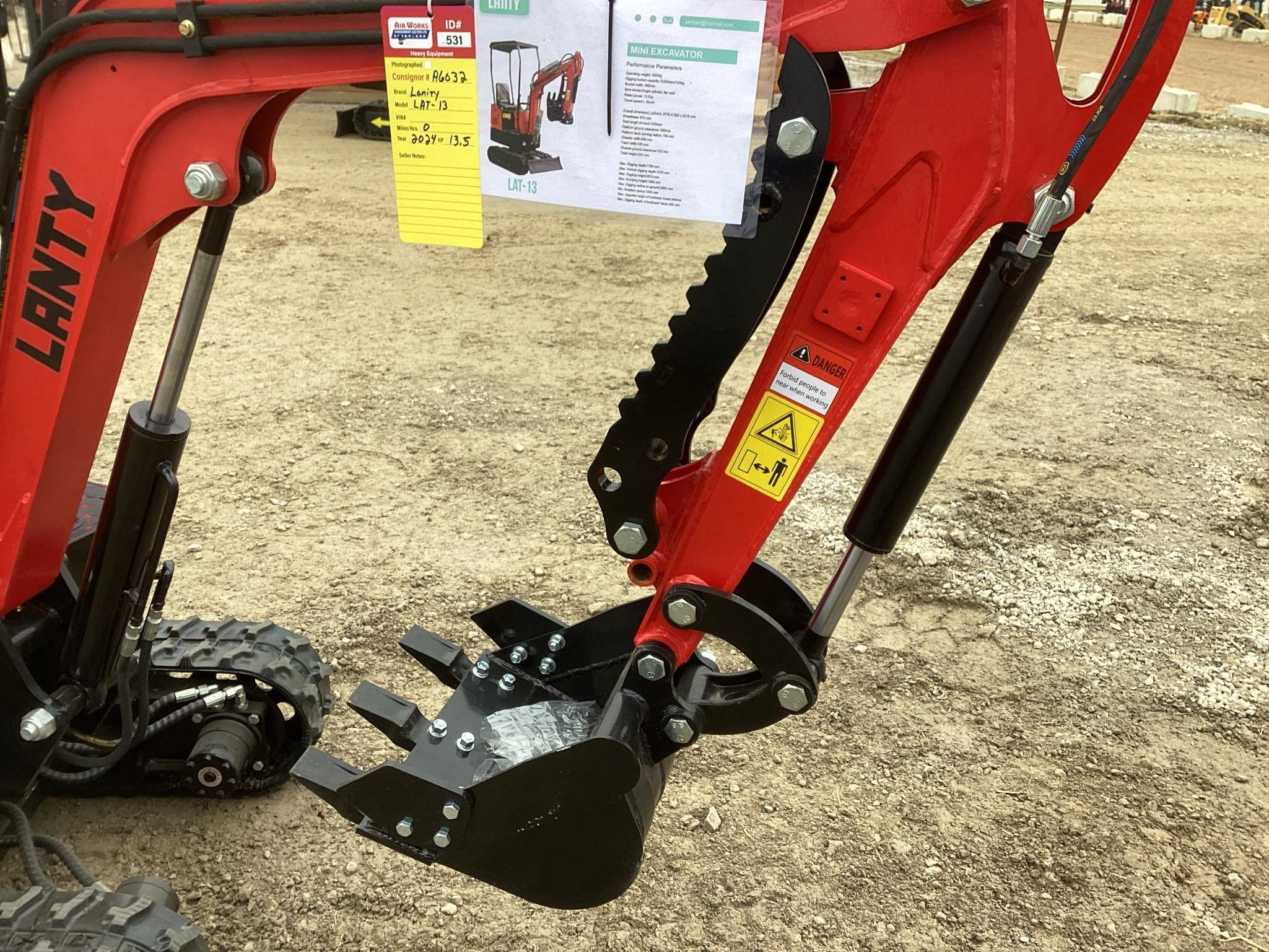 (INV531) New Unused Lanity Model LAT-13 Mini Excavator with Blade, Mechanical Thumb and Aux. Hyd.