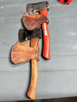 2- Plumb Hatchets, both with leather covers, handles appear original