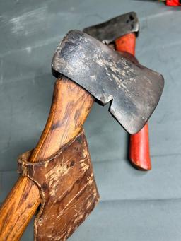 2- Plumb Hatchets, both with leather covers, handles appear original