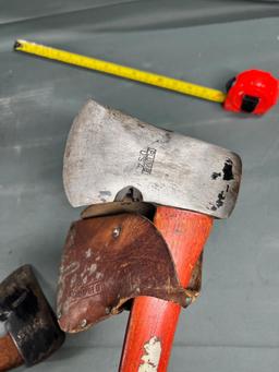 2- Plumb Hatchets, both with leather covers, handles appear original