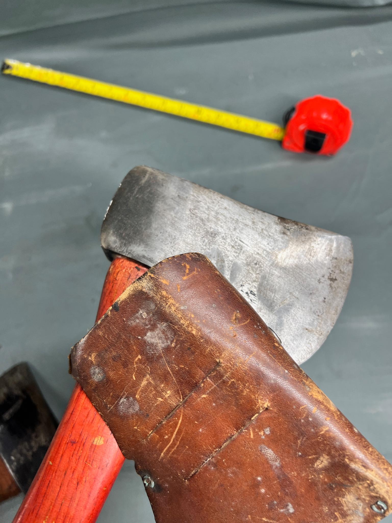 2- Plumb Hatchets, both with leather covers, handles appear original