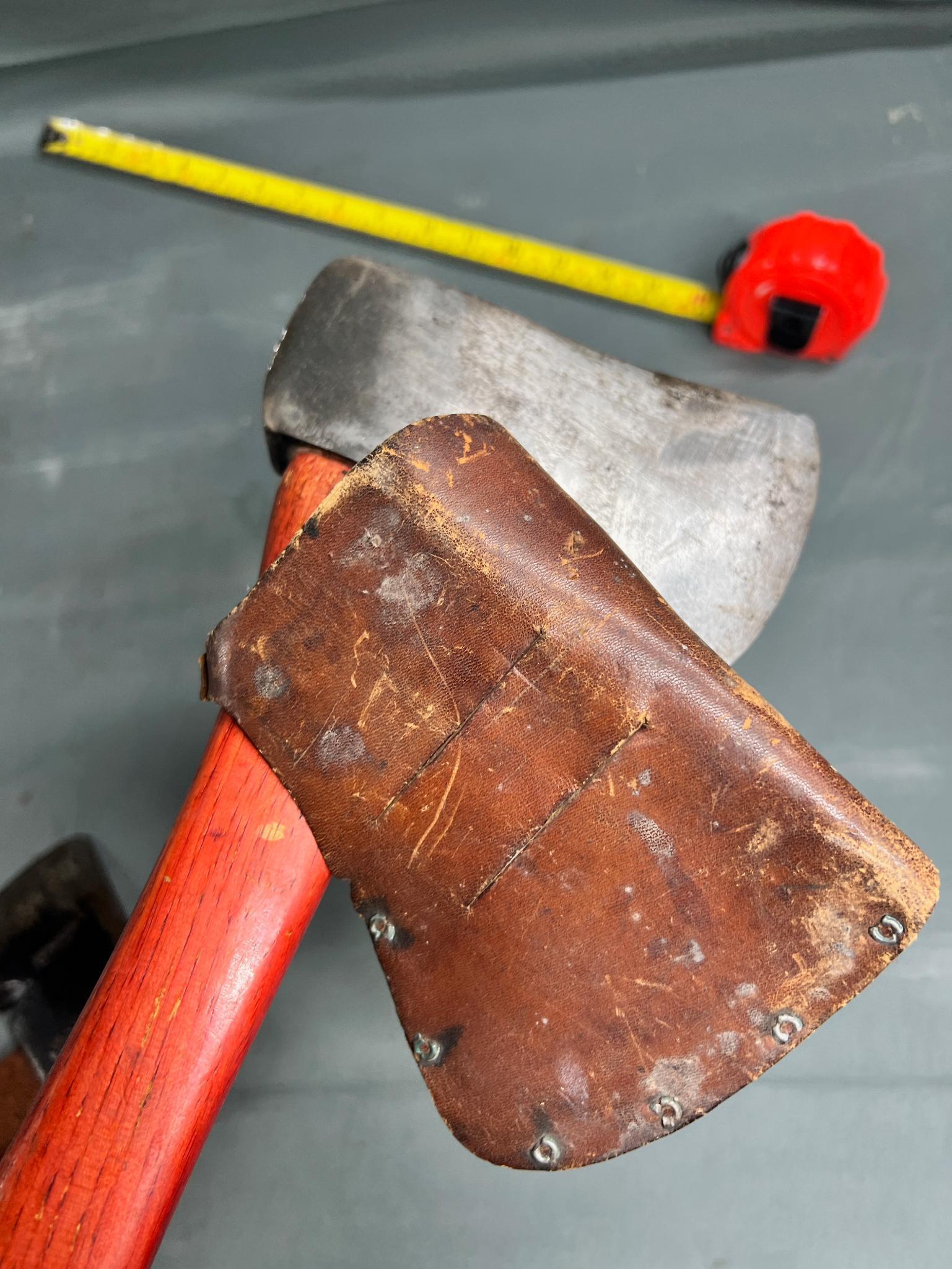 2- Plumb Hatchets, both with leather covers, handles appear original