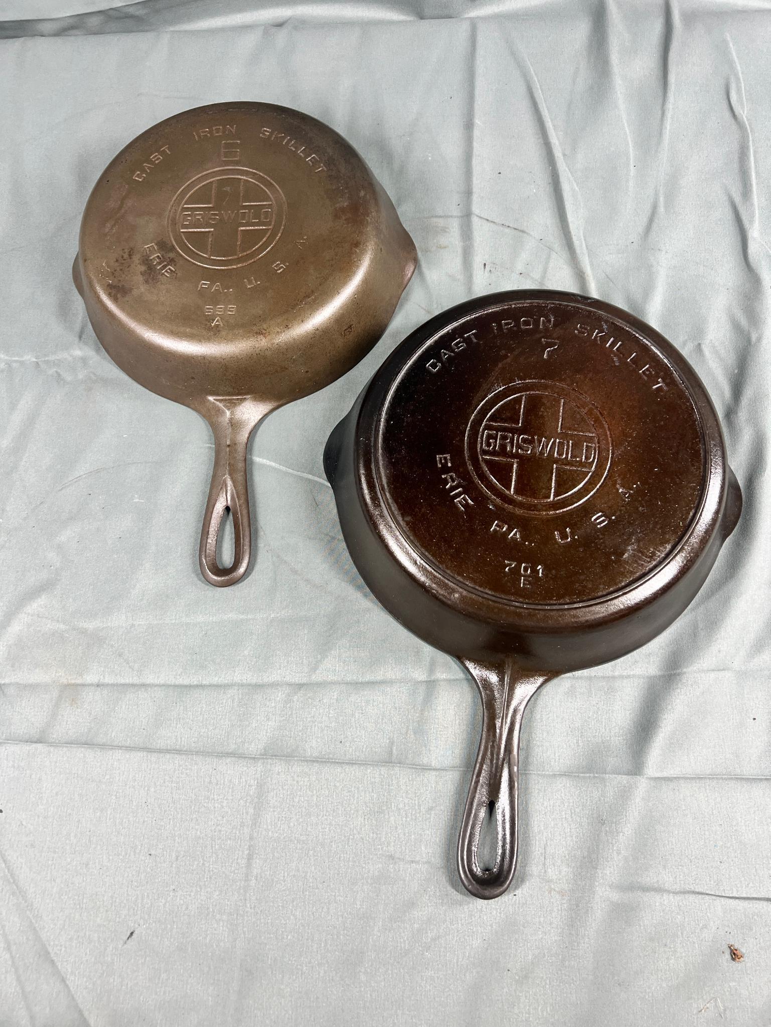 Griswold No. 6 and 7 Large Block Logo Cast Iron Skillets
