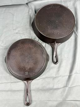 National No. 8 and 9 Cast Iron Skillets w/ heat ring