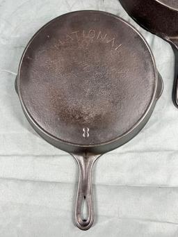 National No. 8 and 9 Cast Iron Skillets w/ heat ring