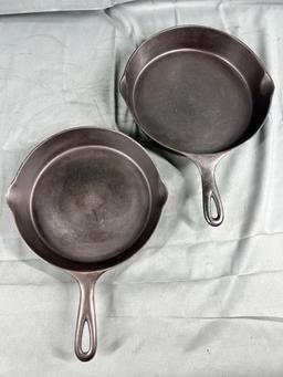National No. 8 and 9 Cast Iron Skillets w/ heat ring