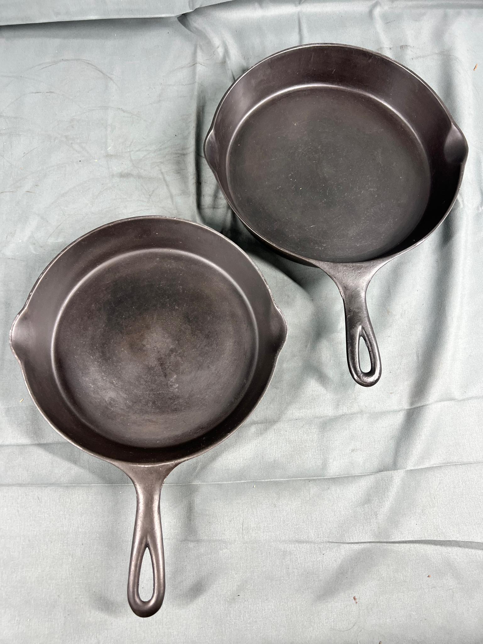 National No. 8 and 9 Cast Iron Skillets w/ heat ring
