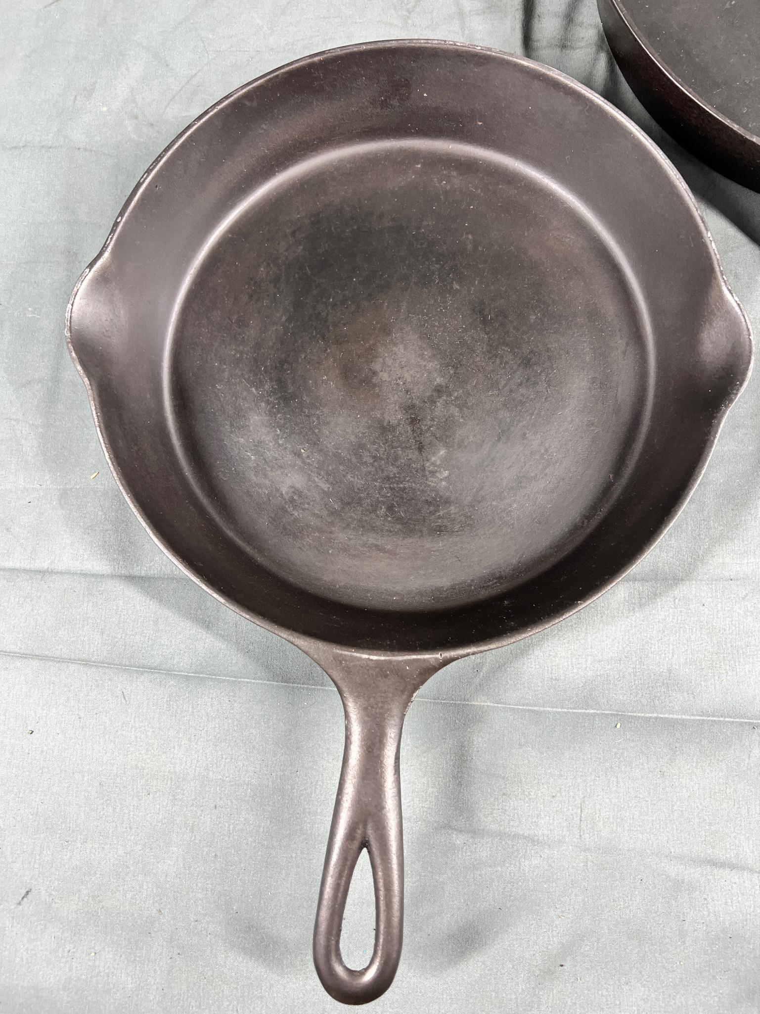 National No. 8 and 9 Cast Iron Skillets w/ heat ring