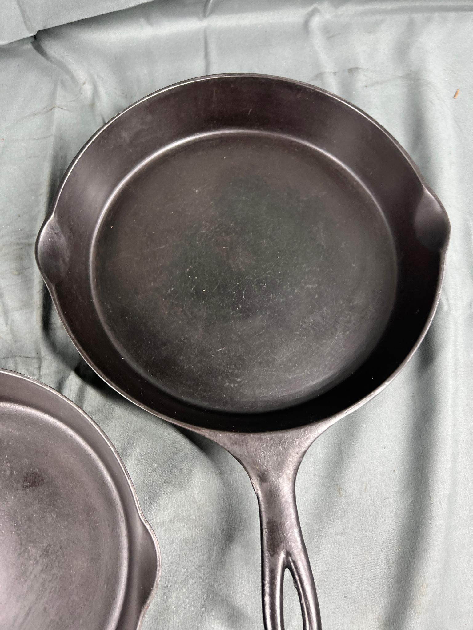 National No. 8 and 9 Cast Iron Skillets w/ heat ring