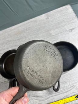 4- Wagner no. 3 Cast Iron Skillets