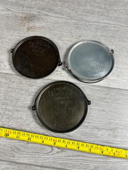 3- Miniature Wagner Bailed Handle Griddles, one is Aluminum