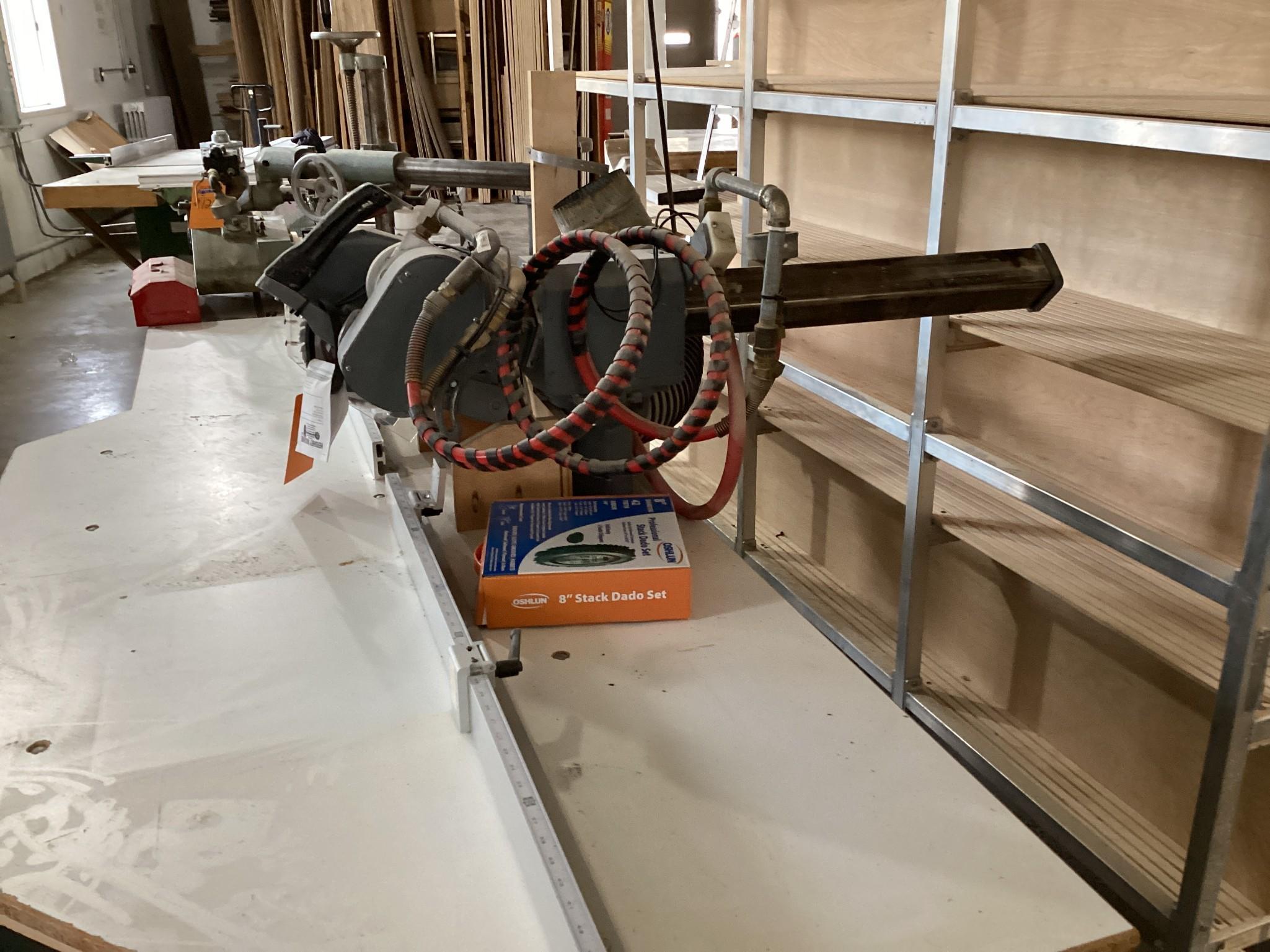 MVM DM-10 Crosscut Saw, Air Powered, Extension Table with Flip Stop Fence
