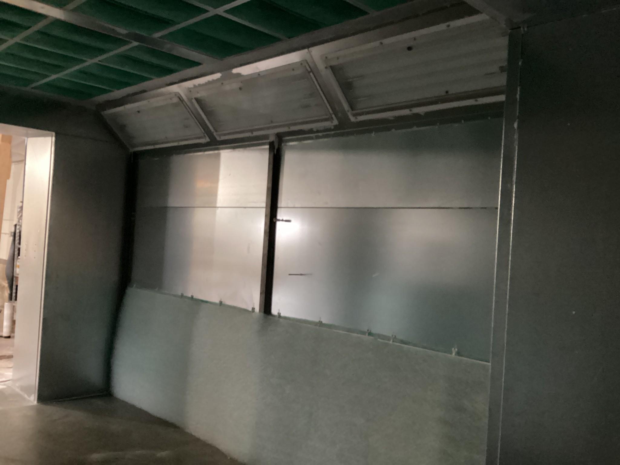 R and S Sheet Metal Pass Through Spray Booth. Inside Dimensions Are 170" Long x 144" Wide. Like New.