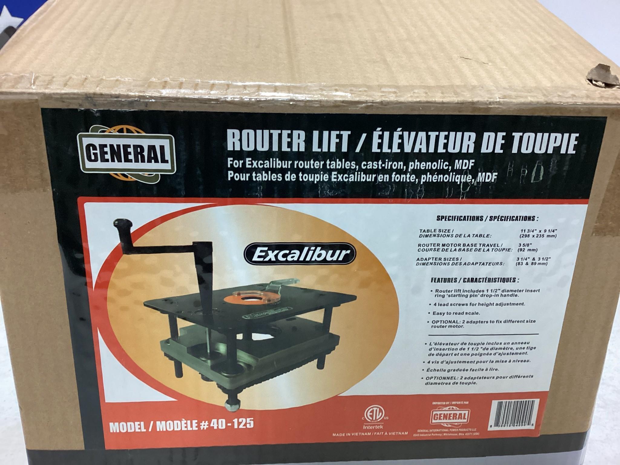 New Unused General Model 40-125 Router Table Lift, Top Size 9 1/4" x 11 3/4"