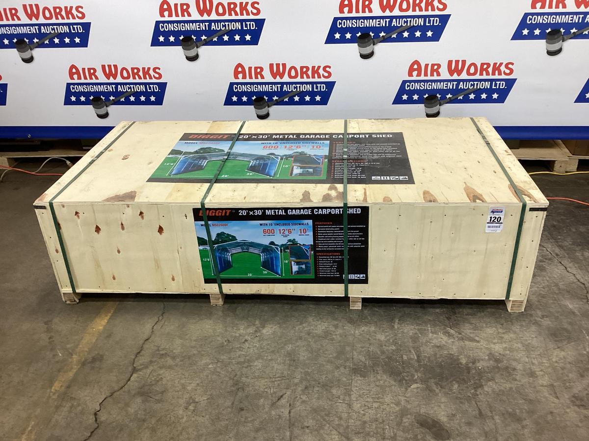 (Inv.120) New Unused Diggit 20' x 30' Model MSC2030F Metal Garage Carport with Enclosed Side Walls