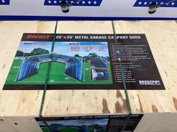 (Inv.120) New Unused Diggit 20' x 30' Model MSC2030F Metal Garage Carport with Enclosed Side Walls
