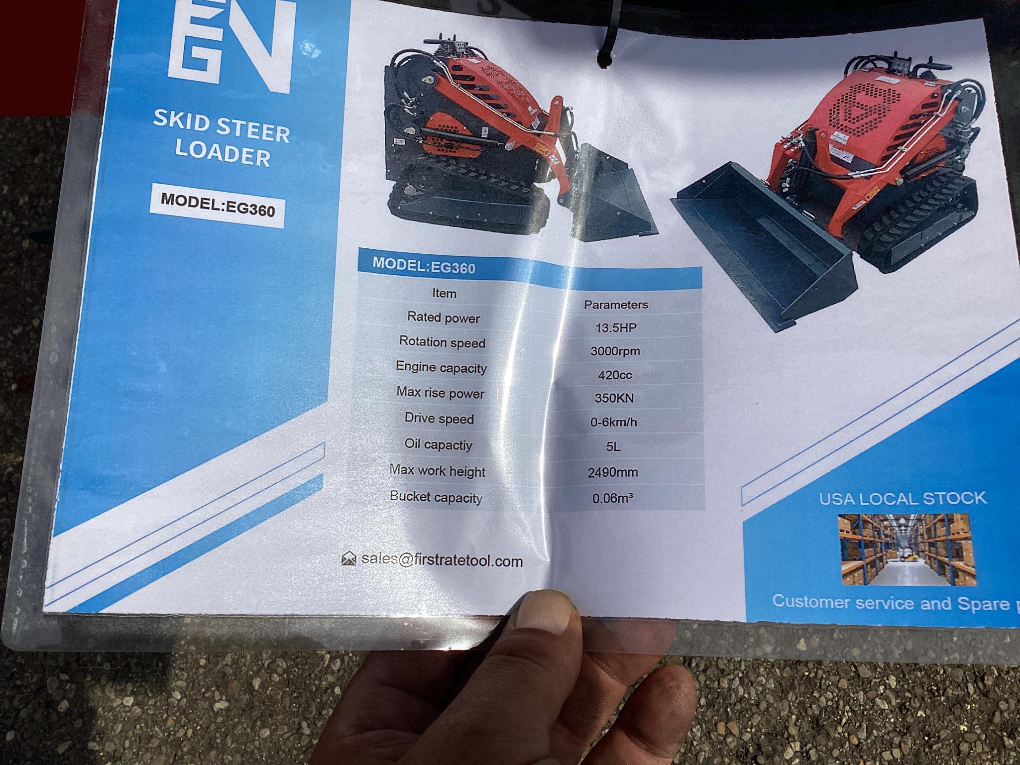 New Unused EGN Model EG360 Tracked Skid Loader, Aux. Hydraulics, 23 Hp Gas Engine, 40" Bucket