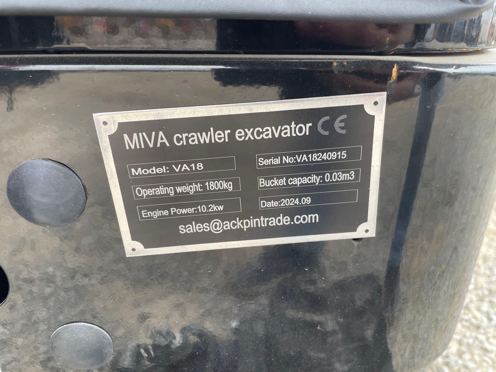 Miva Model VA18 Mini Track Excavator, Unused 0hrs, SN# VA18240915