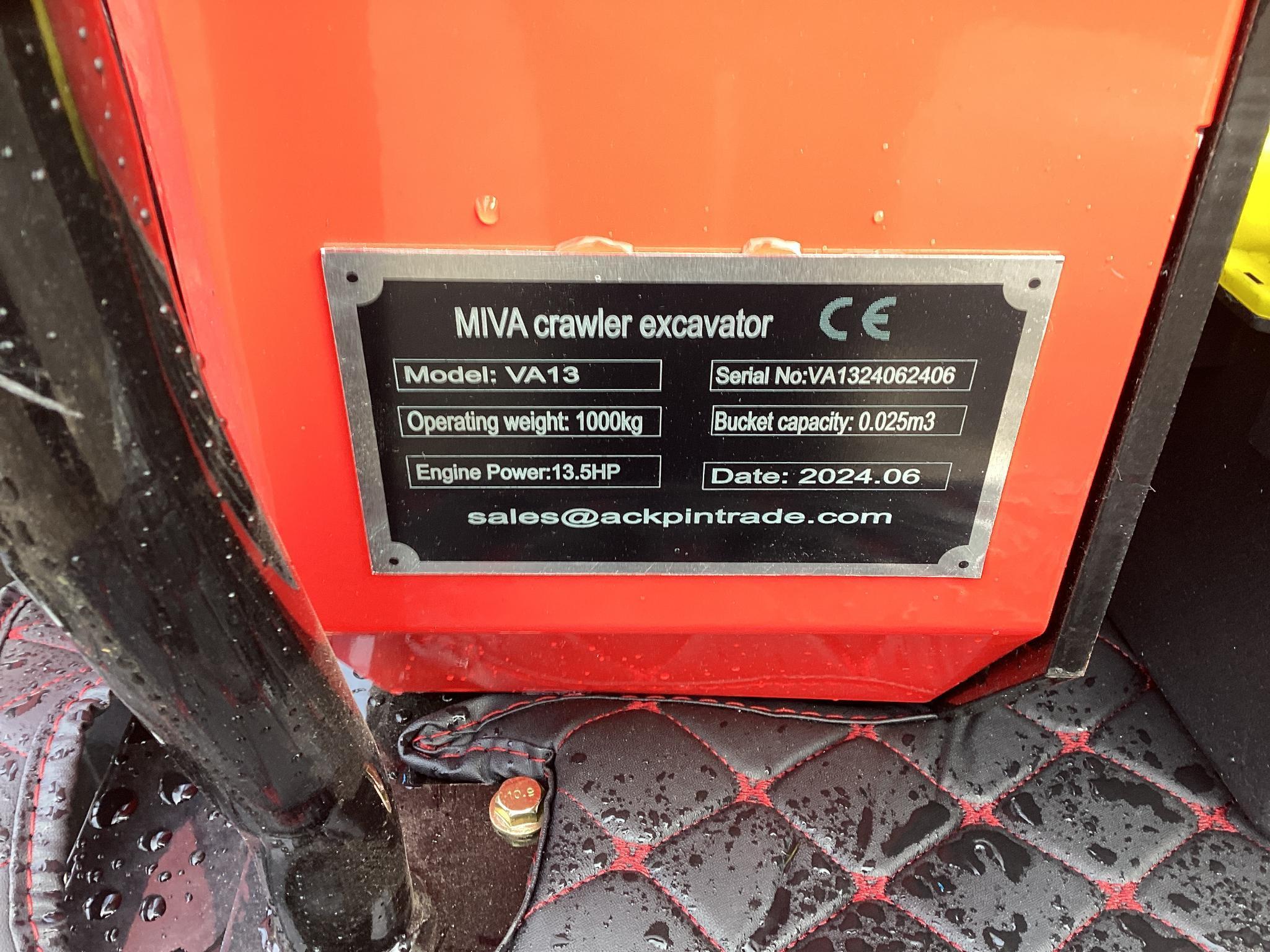 New Unused MIVA Model VA13 Mini Excavator, 13.5 Hp Gas Engine, Dozer Blade, Aux, Hydraulics