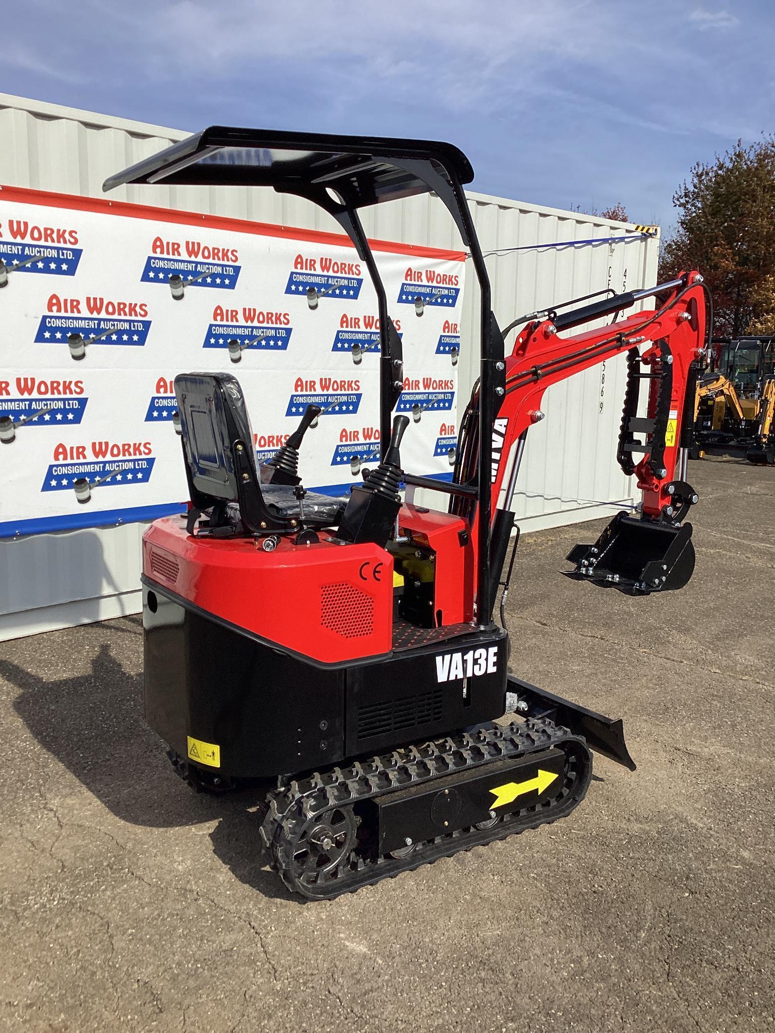New Unused MIVA Model VA13E Mini Excavator, 13.5 Hp Gas Engine, Dozer Blade, 16" Bucket, Aux Hyd.