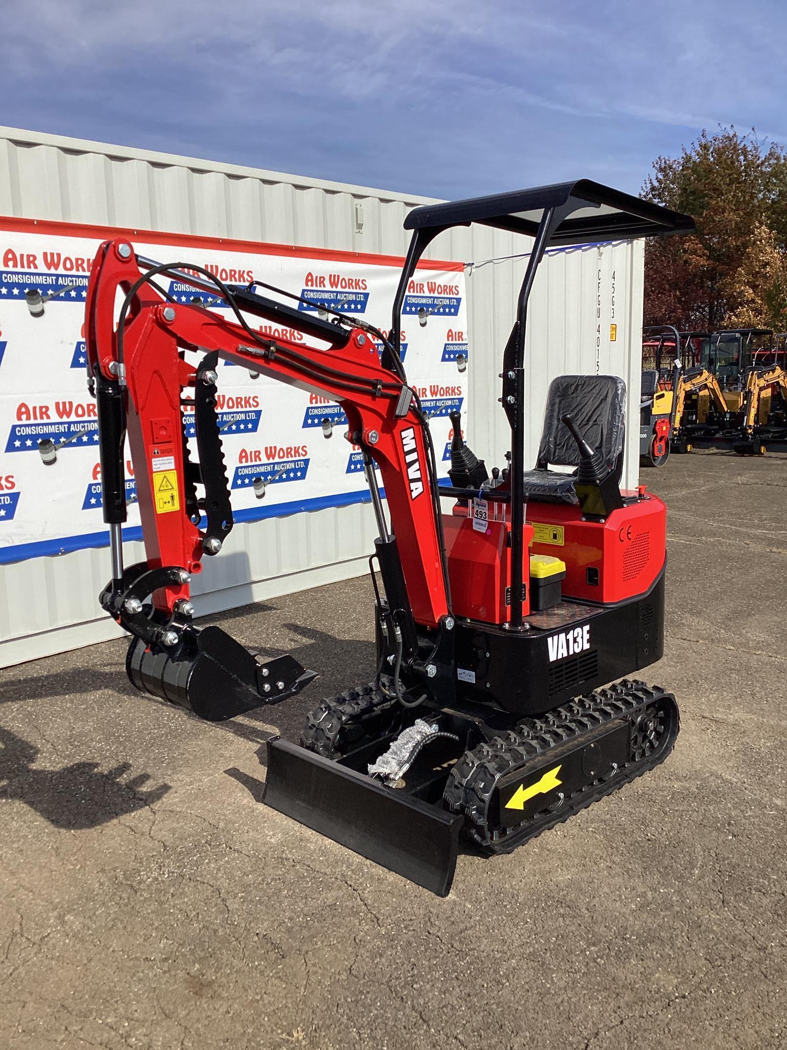 New Unused MIVA Model VA13E Mini Excavator, 13.5 Hp Gas Engine, Dozer Blade, 16" Bucket, Aux Hyd.