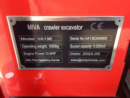 New Unused MIVA Model VA13E Mini Excavator, 13.5 Hp Gas Engine, Dozer Blade, 16" Bucket, Aux Hyd.