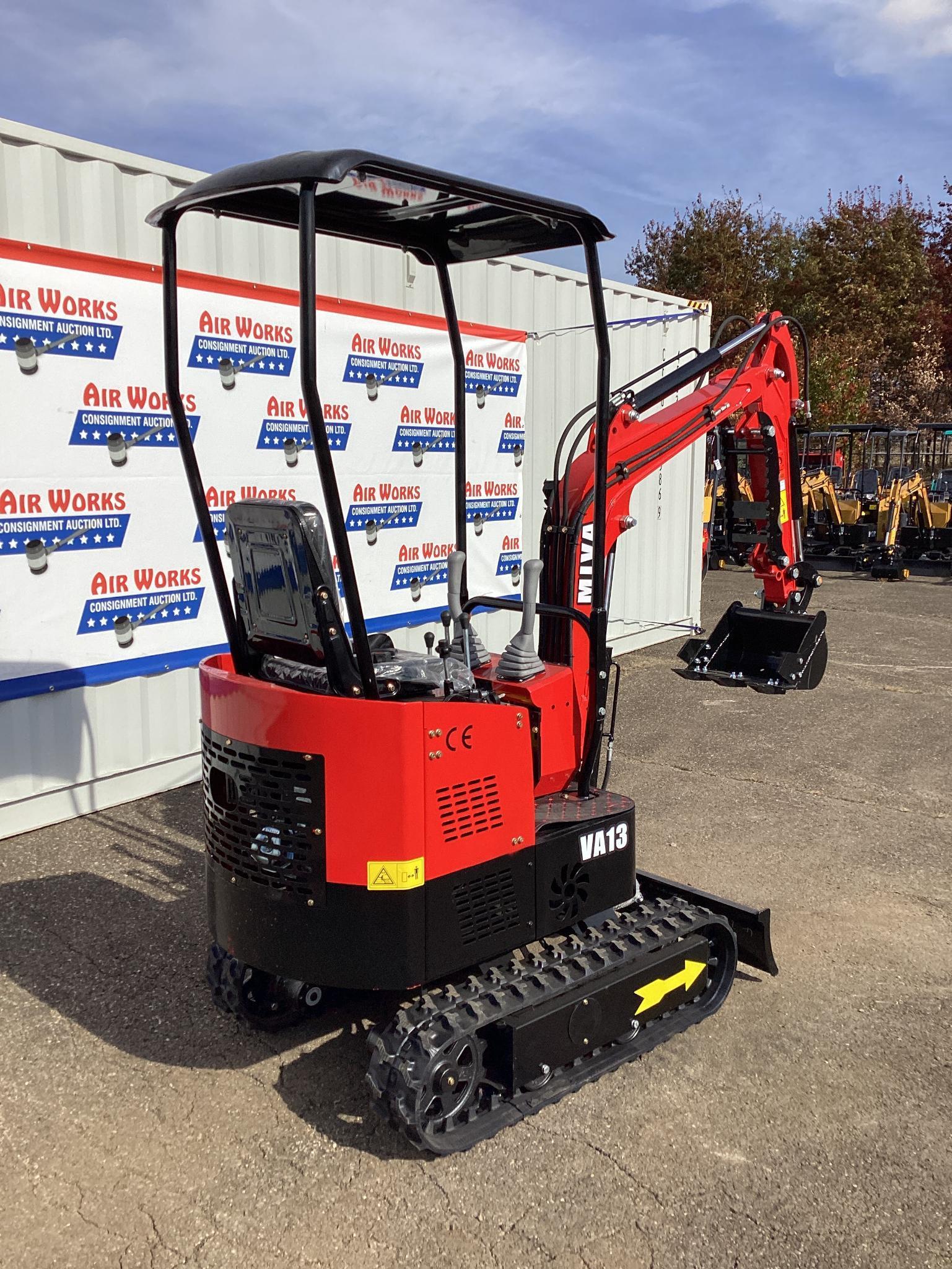 New Unused MIVA Model VA13 Mini Excavator, 13.5 Hp Gas Engine, Dozer Blade, 16" Bucket, Aux Hyd.