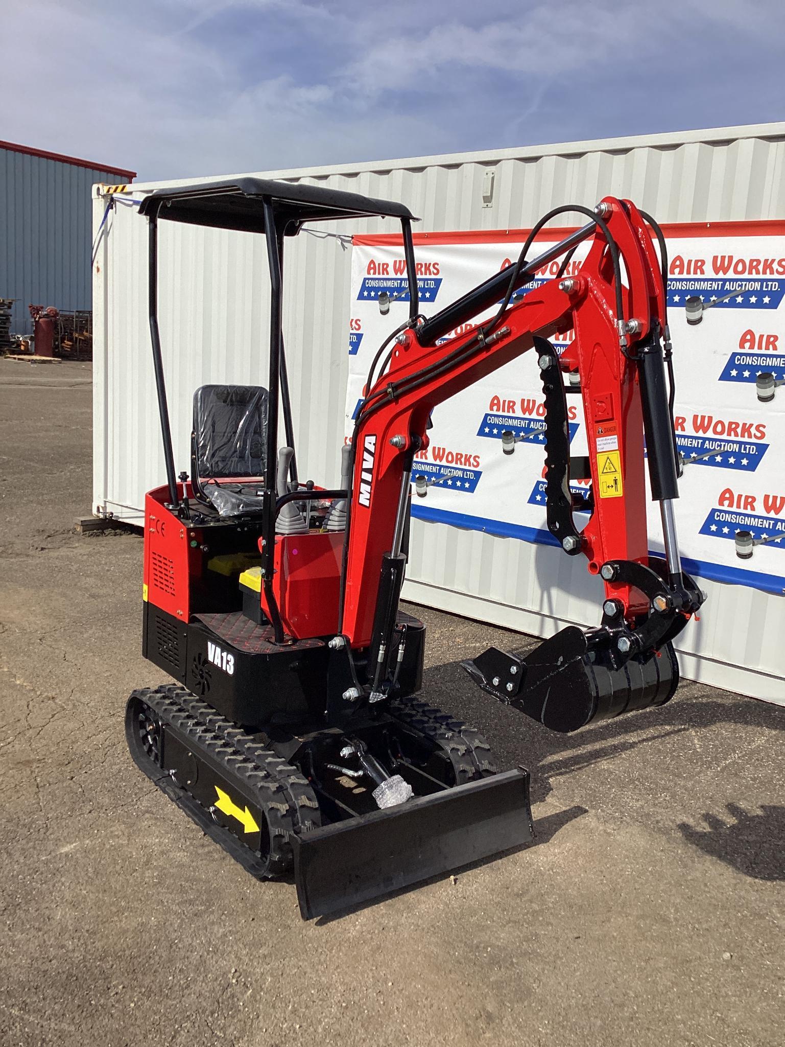 New Unused MIVA Model VA13 Mini Excavator, 13.5 Hp Gas Engine, Dozer Blade, 16" Bucket, Aux Hyd.
