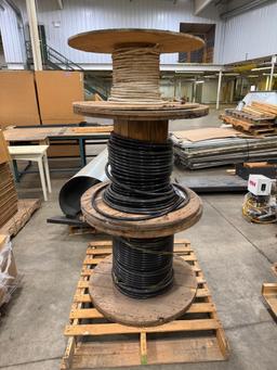 Pallet Lot 2 Partial Spools Aluminum Wire, 1 Partial Spool Comm Wire