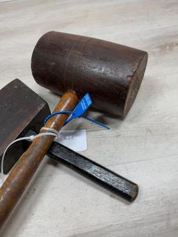 2 MALLETS LIGNUM VITAE & MAHOGANY (?)
