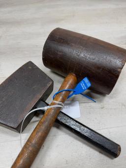 2 MALLETS LIGNUM VITAE & MAHOGANY (?)