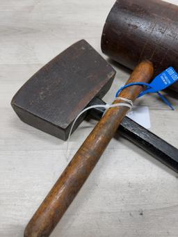 2 MALLETS LIGNUM VITAE & MAHOGANY (?)