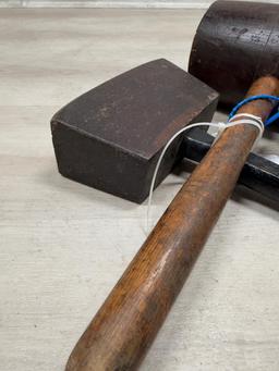 2 MALLETS LIGNUM VITAE & MAHOGANY (?)
