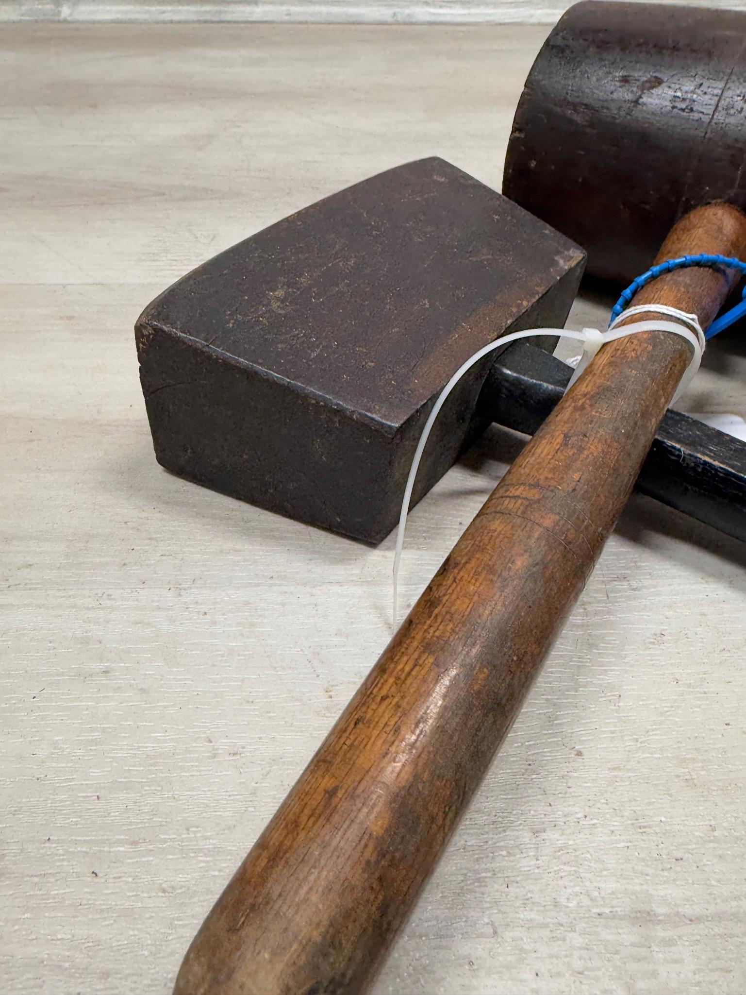 2 MALLETS LIGNUM VITAE & MAHOGANY (?)