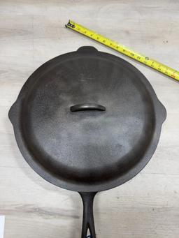 3 Notch no. 14 Cast Iron Skillet w/ heat ring and no. 14 Lid